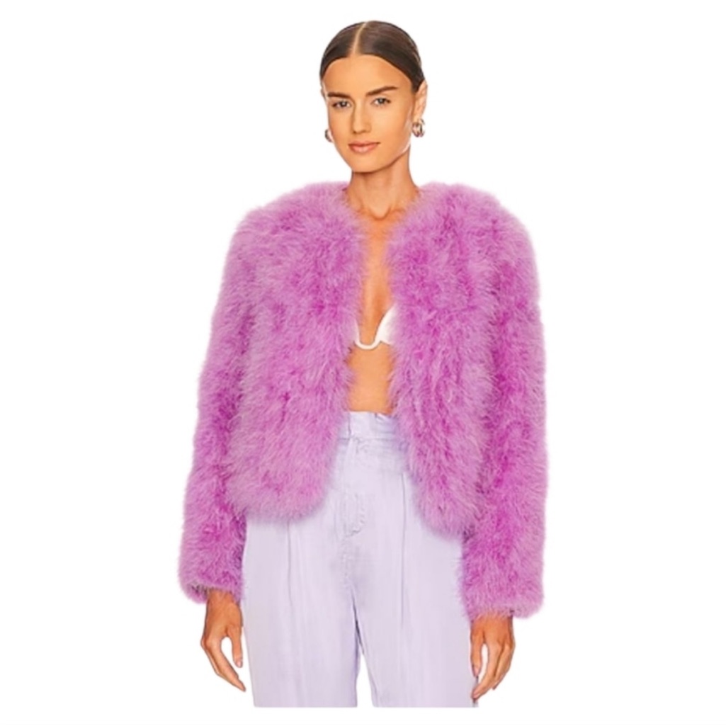 Lamarque Lavender Orchid Fur Feather Jacket S